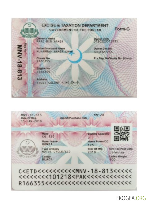 Carte d'immatriculation du véhicule en Inde